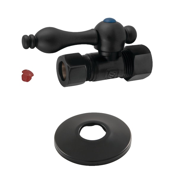 5/8" OD X 1/2" OD Comp Quarter-Turn Straight Stop Valve W/ Flange, Blk